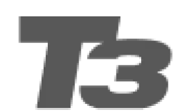 Logo with the letters 'T3' in bold, uppercase, and dark gray.